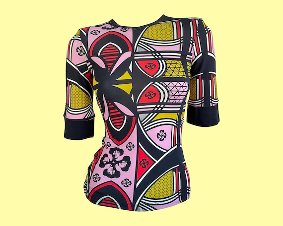 Mantsho X H M Top 2019 Multicoloured Abstract African Print Mesh Fabric Fitted Silhouette 3 4 Sleeves Geometric Design Collaboration Etsy Canada