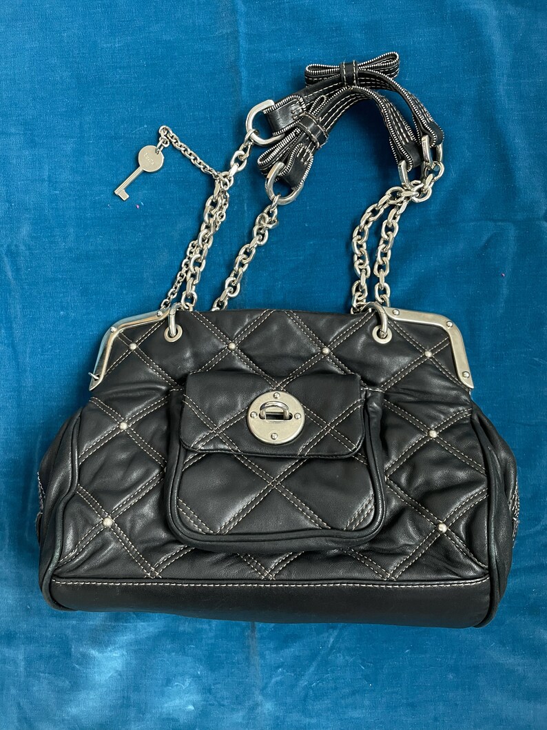 Luella Quilted Black Leather Shoulder Bag Silver Hardware Etsy