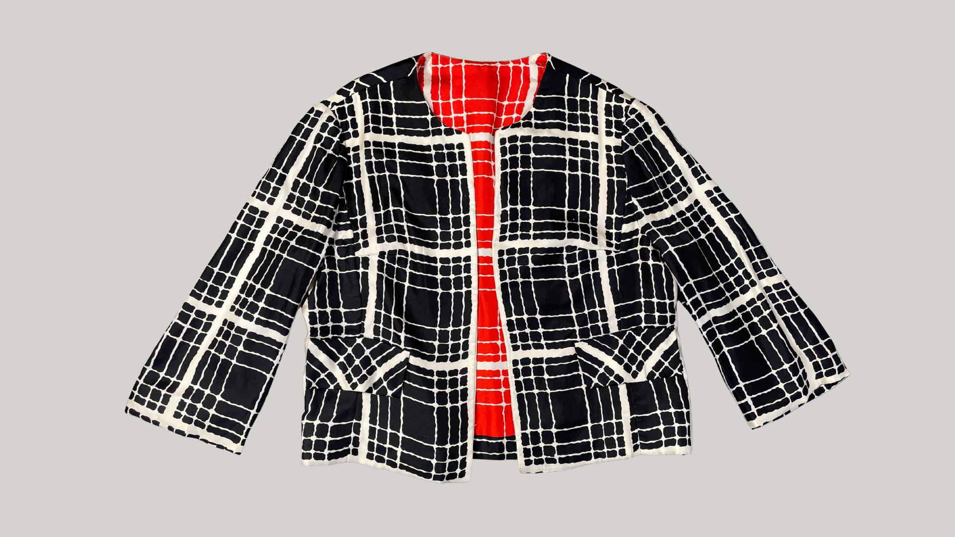Vintage 60s Monochrome and Red Jacket, Boxy Fit, Bracelet Sleeves