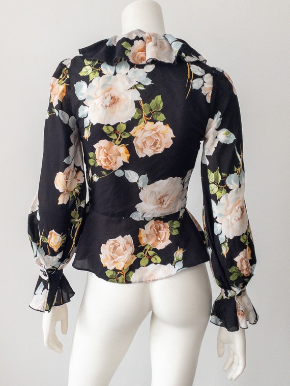 Peplum Floral Print Blouse, Black and Blush Pink,… - image 4