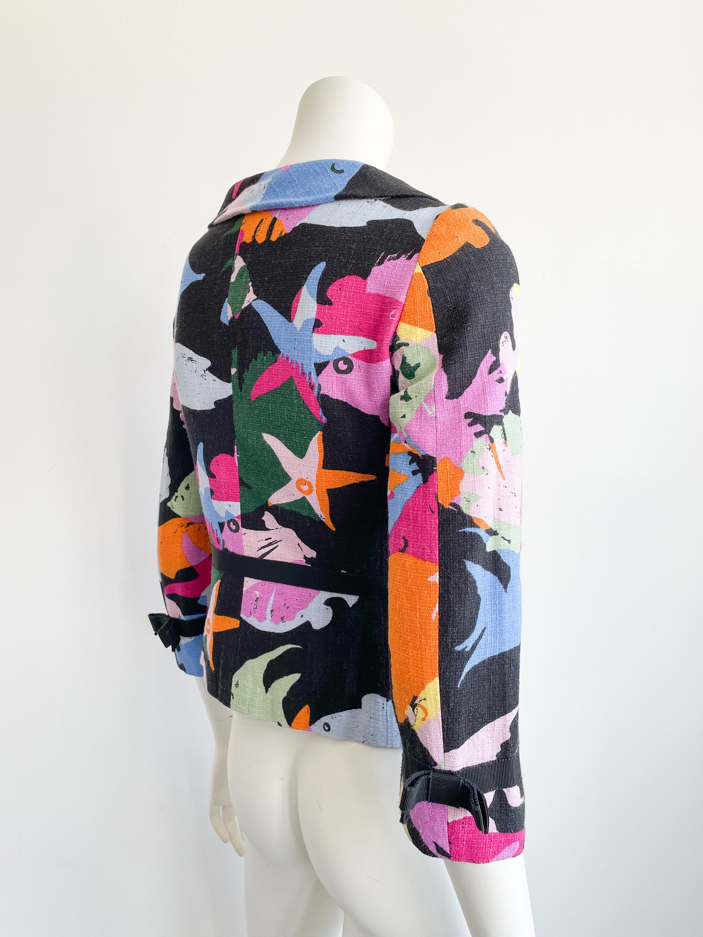 Moschino Cheap and Chic Jacket, Fish Print, Aquatic, Fitted Moschino Cheap and Chic Jacket, Fish Print, Aquatic, Fitted