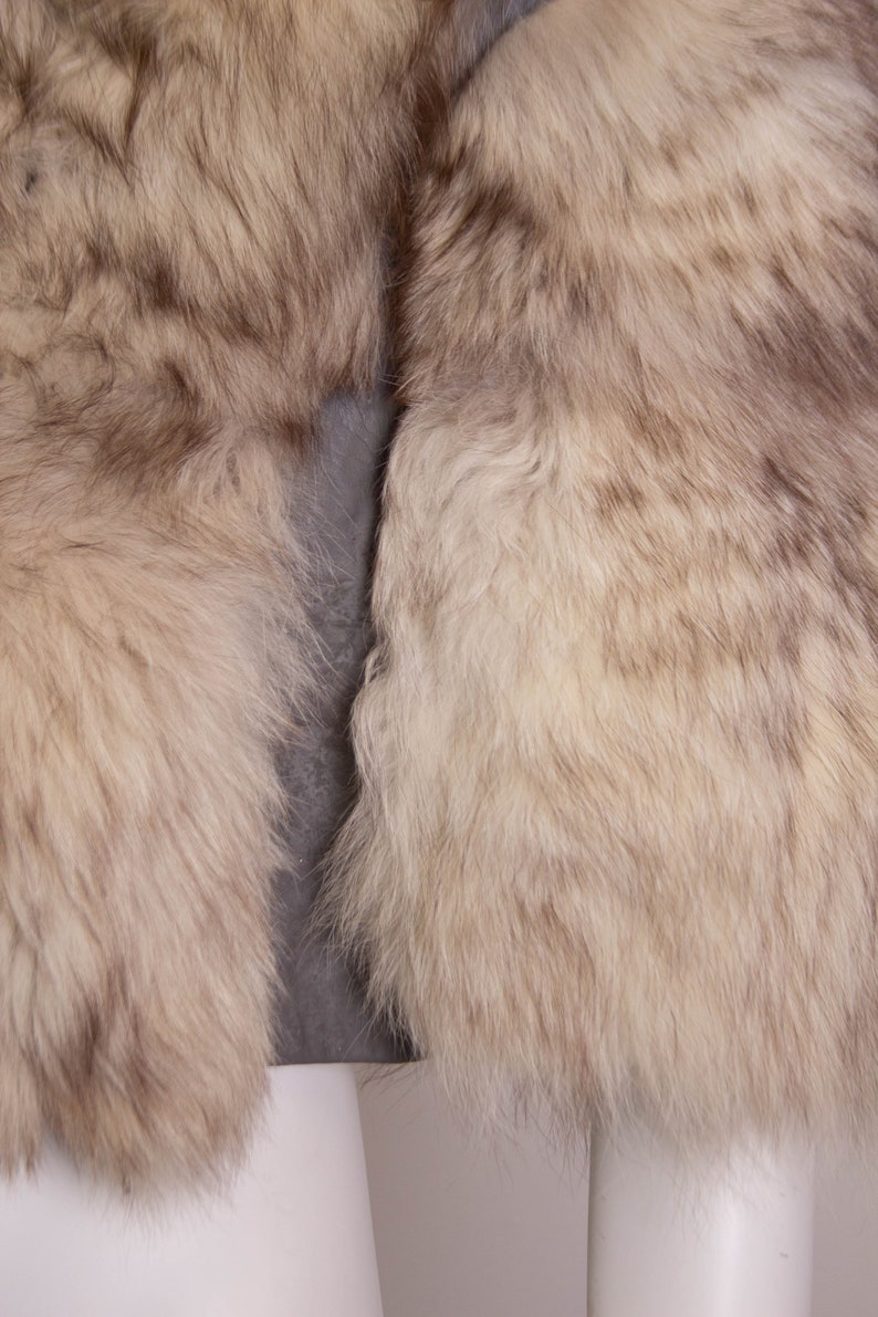 Vintage Cropped Fur Jacket 1970s 70s Fox Fur Leather White Size 12 EU 40 Medium