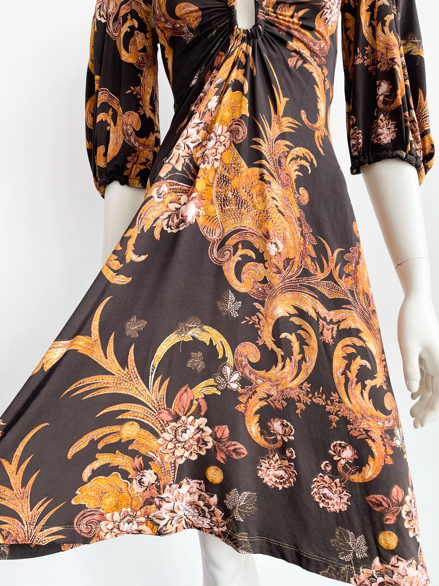 ROBERTO CAVALLI★素敵！PAISLEY LLIC LONG SLEEVE DRESS ROBERTO CAVALLI DRESS PAISLEY METALLIC PRINT LONG SLEEVE