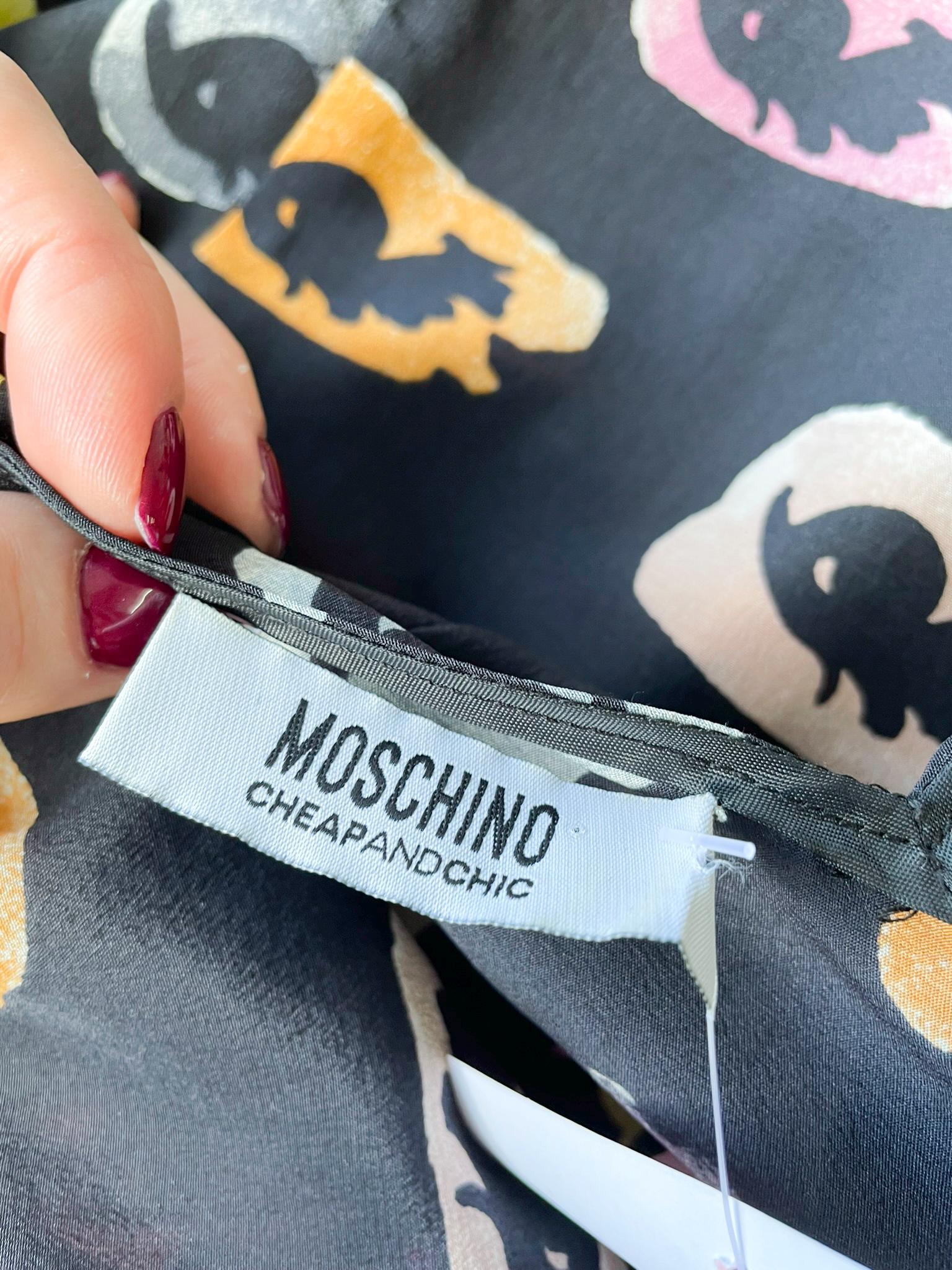 Moschino Silk Sleeveless Top: Y2K Eye Print, Neck Scarf - Size M