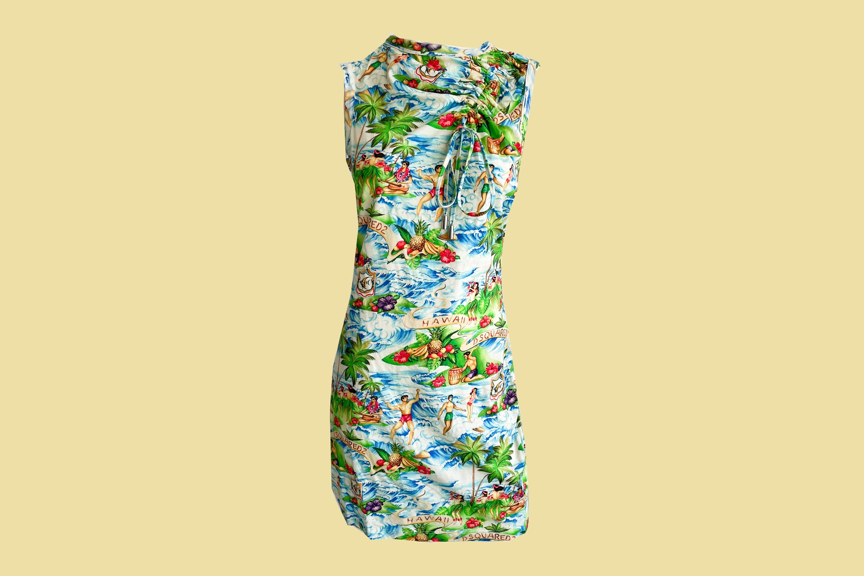 Dsquared2 Spring 2018 Hawaiian Print Dress, Sleeveless Mini Dress, Funky  Kitsch Novelty Surfing Print, Soft Cotton Fabric, Size Large - Etsy