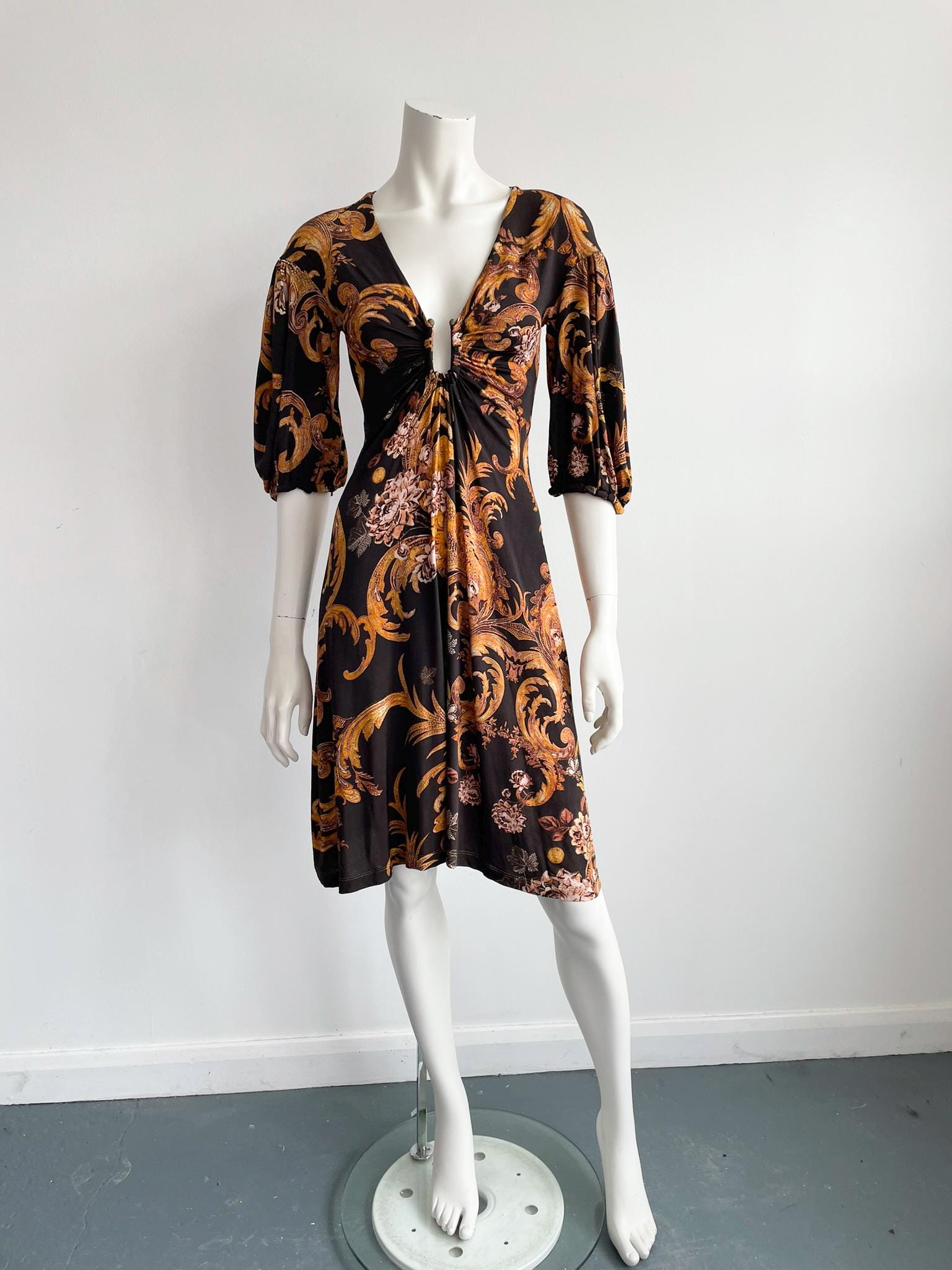 ROBERTO CAVALLI★素敵！PAISLEY LLIC LONG SLEEVE DRESS ROBERTO CAVALLI DRESS PAISLEY METALLIC PRINT LONG SLEEVE