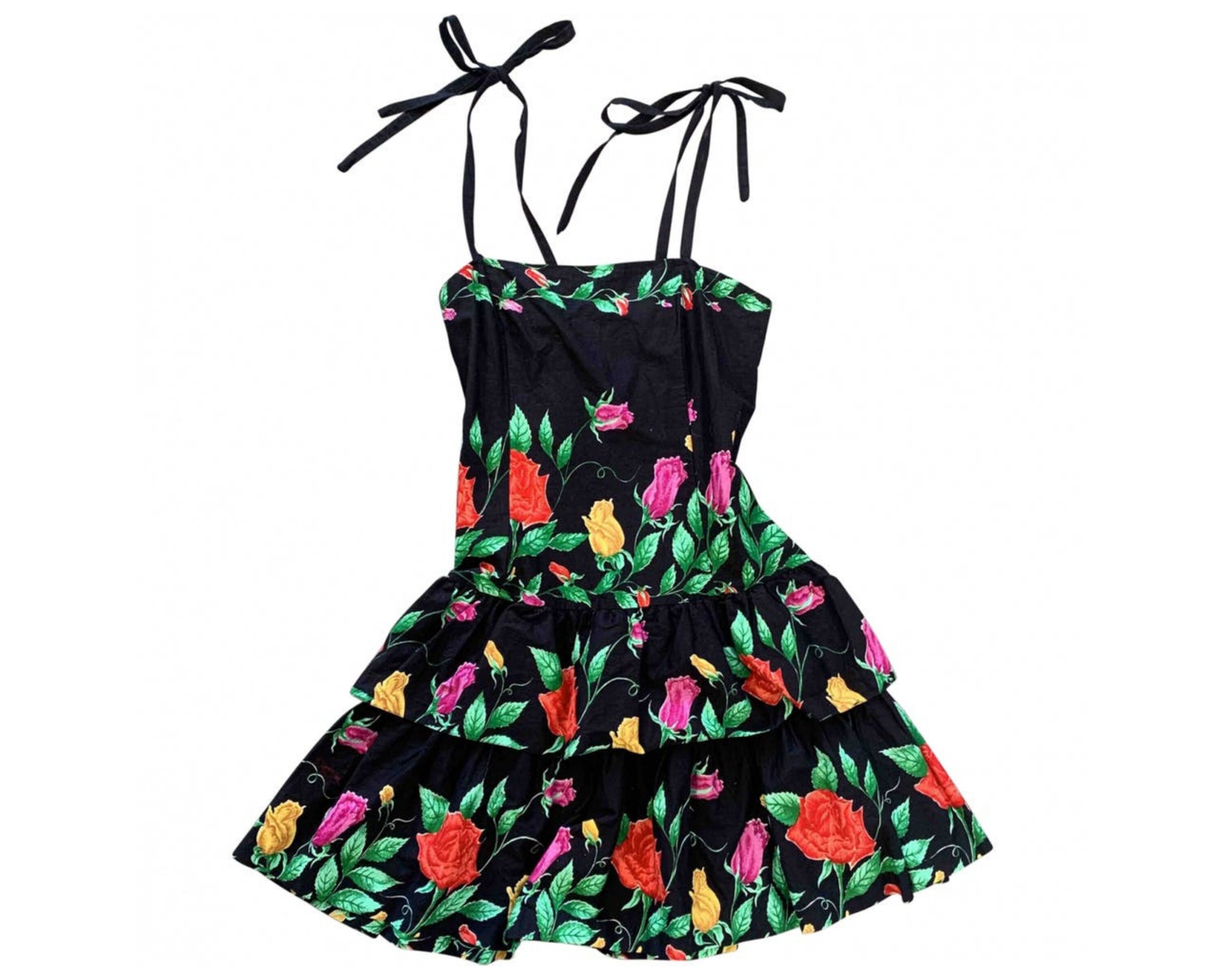 Image of Vintage S Rose Print Dress/Ruffle Skirt Floral Flower S Size Xs Extra Small Mini Tutu