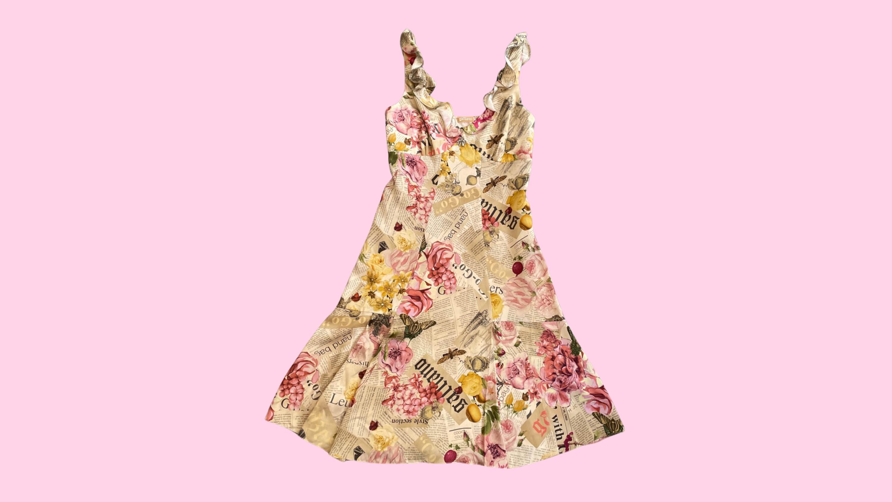 pink newspaper dress Carrie Bradshaw's Reformation Newspaper Dress Urban Outfitters Y2k Pink Newspaper Mini Depop