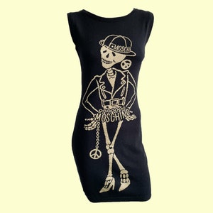 Moschino Couture Knit Mini Dress: Gold Skeleton Intarsia, Virgin Wool