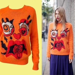 Meadham Kirchoff for Topshop Jumper, Funny Face, Orange, Fuzzy