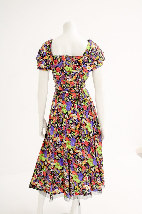 50s Vintage Chinoiserie Print Corset Tea Dress, I… - image 6