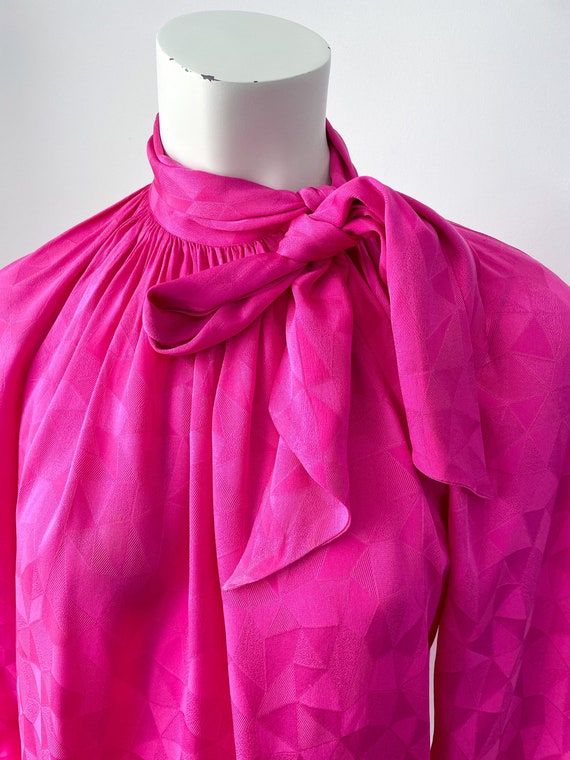 Vintage 70s Lanvin Paris Silk Shirt, Fuschia Pink… - image 5