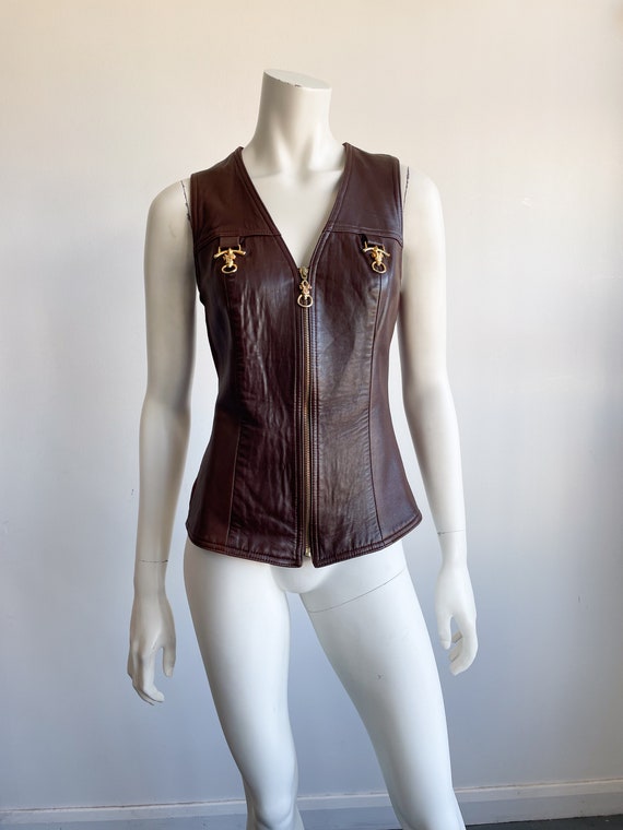 Vintage 80s Alberto Makali for Cache, Vest, Brown… - image 3