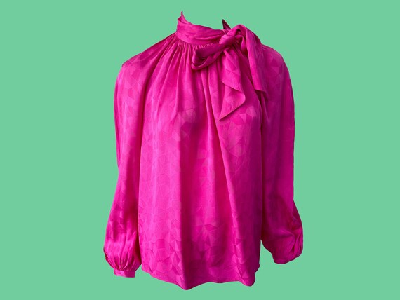 Vintage 70s Lanvin Paris Silk Shirt, Fuschia Pink… - image 1