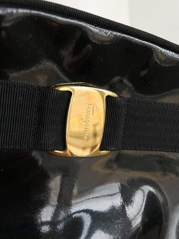 Vintage Salvatore Ferragamo Black Handbag, Patent Leather