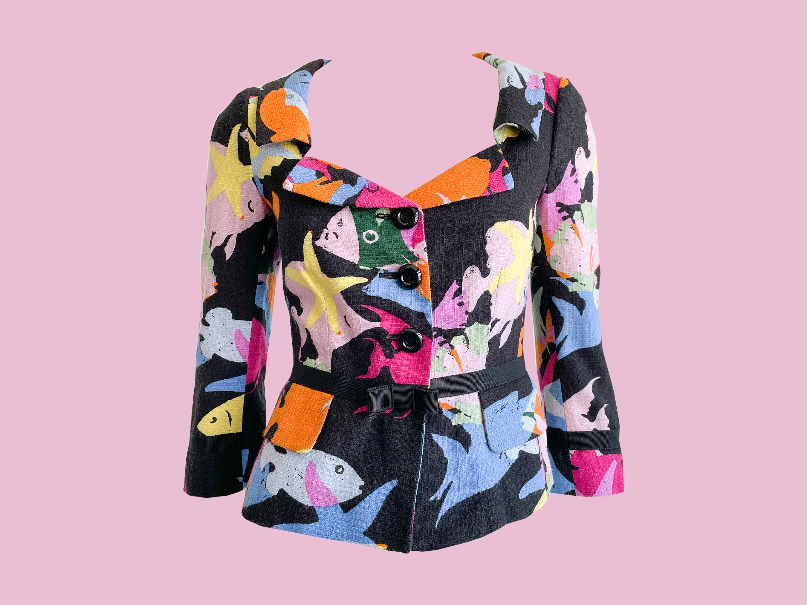 Moschino Cheap and Chic Jacket, Fish Print, Aquatic, Fitted Moschino Cheap and Chic Jacket, Fish Print, Aquatic, Fitted