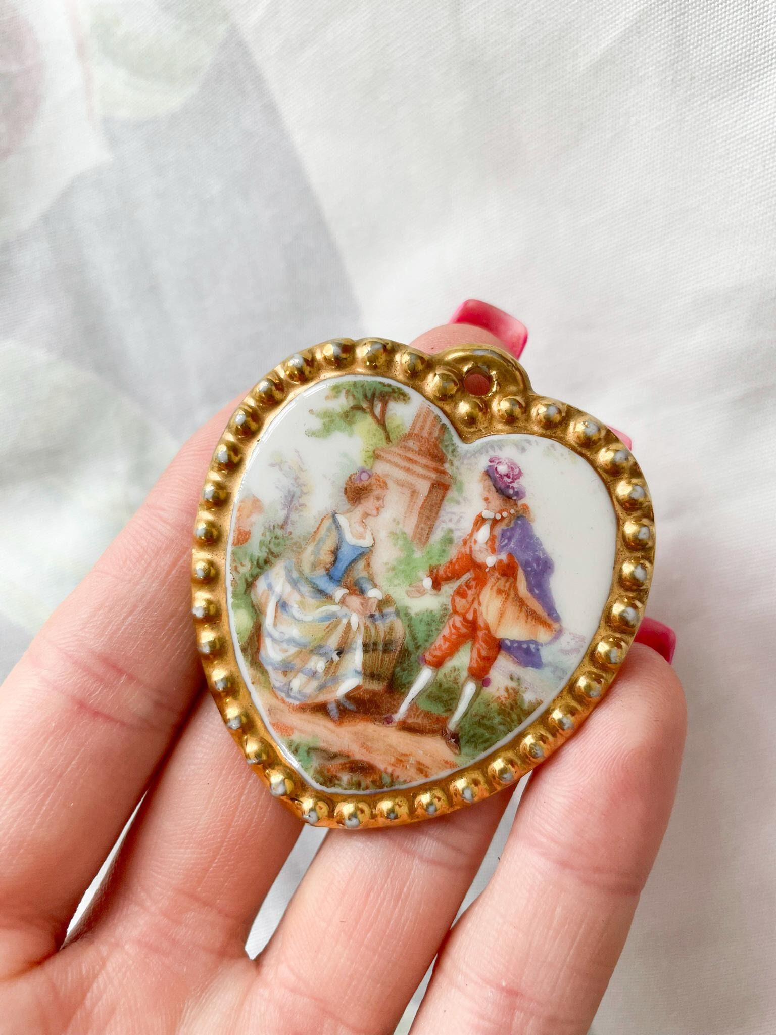Collier pendentif porcelaine de limoges-quartz rose-aigue marine