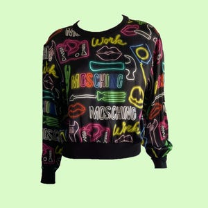 Y2K Moschino Couture Silk Top: Neon Print Pullover, Size 10 UK