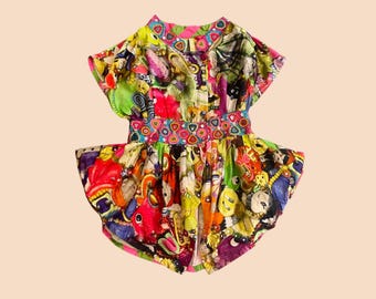 Rare Manish Arora SS2008 Psychedelic Toy Print Top, Unusual Novelty Print Tunic | Mirror Embellishment | Open Back | Cotton | Size Large