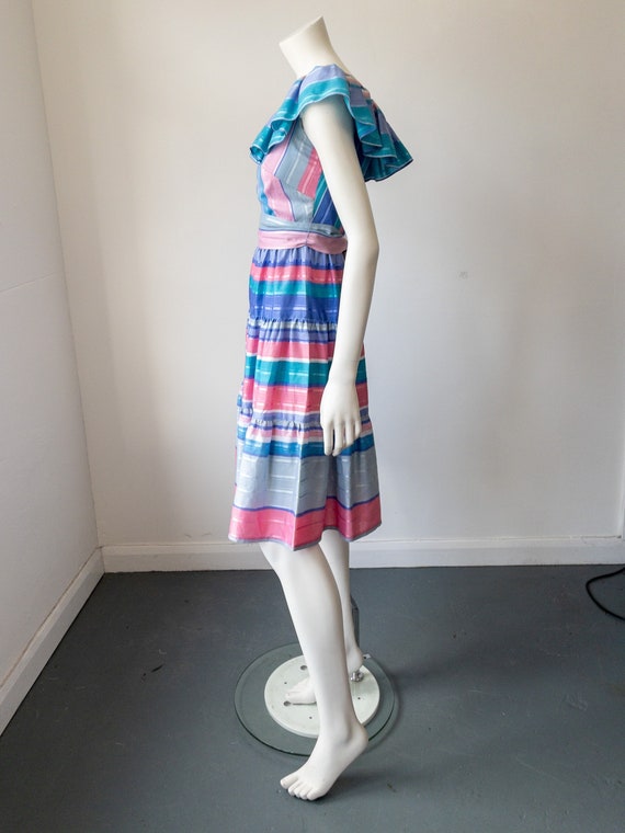 Vintage 70s Striped Dress, Stripy, Pastel Blue an… - image 5