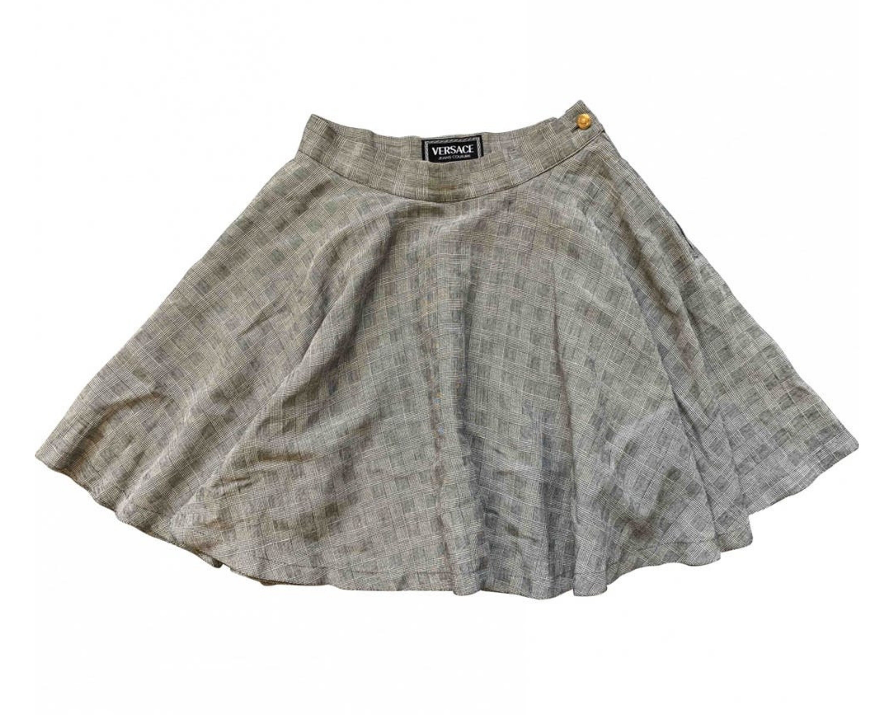 Image of Vintage Versace Skater Skirt/S S Prince Of Wales Check Size  Uk Eu  Jeans