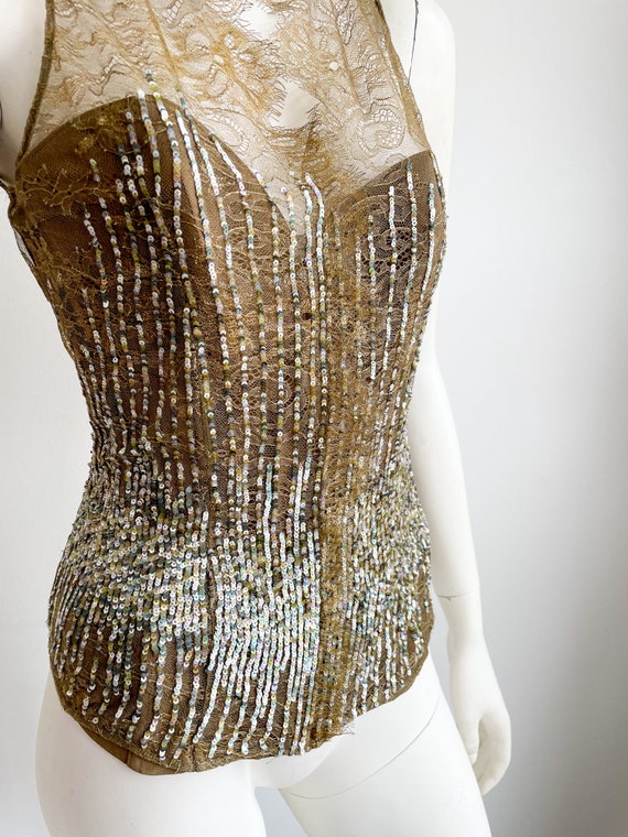 Vintage La Perla Sequinned Corset, Brown and Beig… - image 4