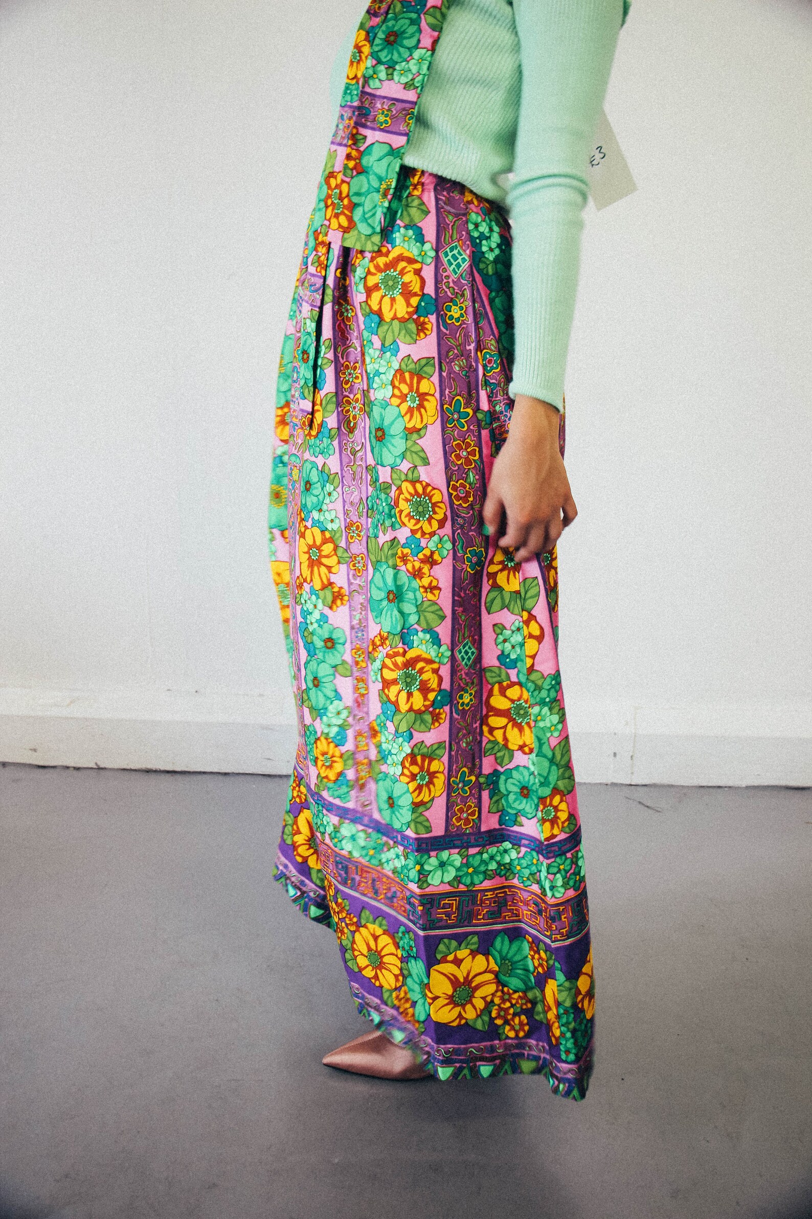 70's Yellow Patterned Maxi Skirt main image 1