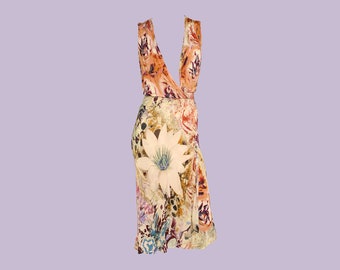 Y2K Etro Milano Floral Wrap Dress: Abstract Print, Sleeveless Midi