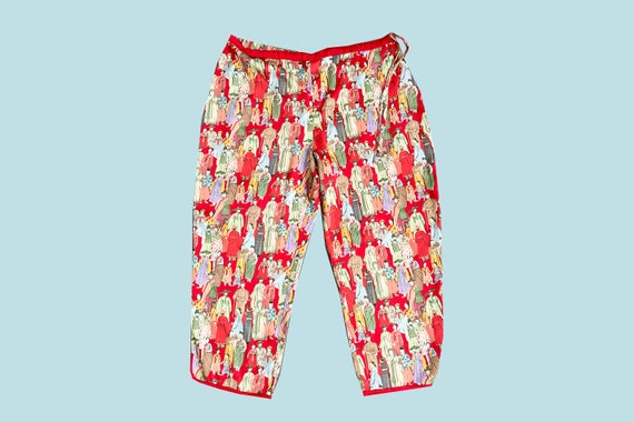 Chinoiserie Print Pure Silk Trousers, Bright Red … - image 1
