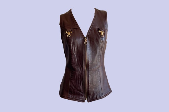 Vintage 80s Alberto Makali for Cache, Vest, Brown… - image 1