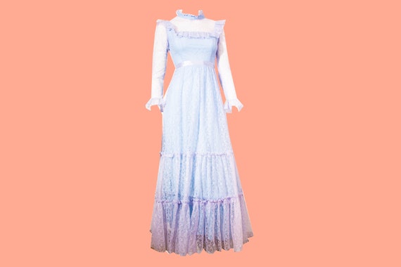 Vintage 70s Lace Maxi Dress / Blue / Edwardian St… - image 1