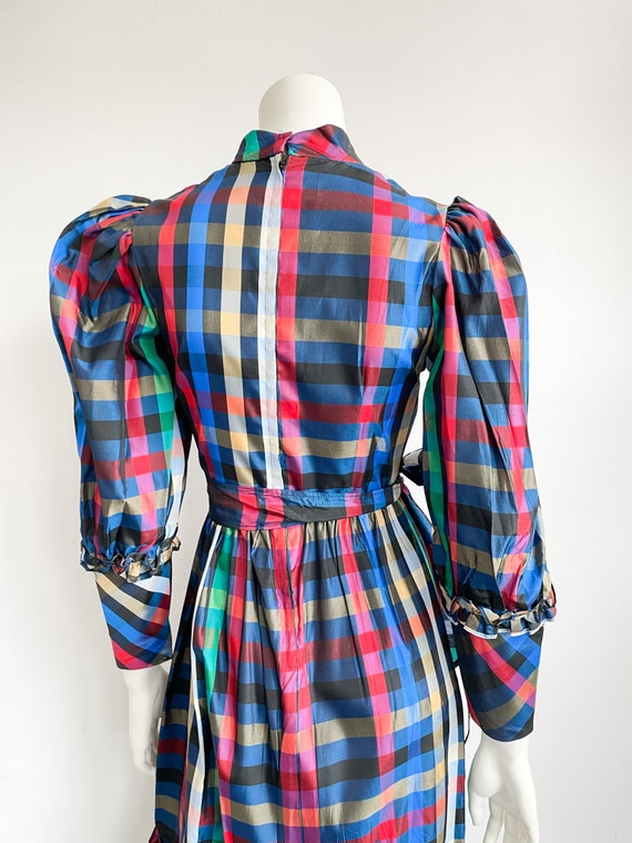 Vintage 70s Taffeta Dress, Mutlcolour Plaid, Chec… - image 7