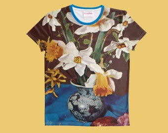 Vintage Floral Print Print T-Shirt, All Over Photographic Print, Retro Vintage, Kitsch Flowers, Novelty Colourful Tee Sizes XS-3XL