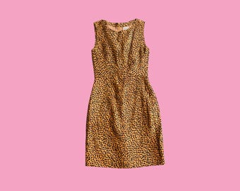 Moschino Jeans 80er Jahre Geparden Print Mini Kleid | Kunstpelz Textur ausgestattet Ärmellos | Figurbetont | Designer Vintage | 6–10 | Tierdruck