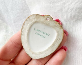 Pendentif Coeur Ancien En Porcelaine De Limoges - Vintage - Occasion Très Bon état