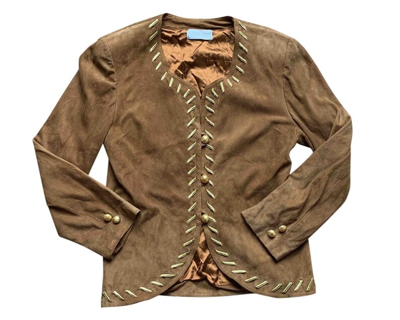 Vintage Bruno Magli Suede Jacket Brown Suede Gold Detail Size