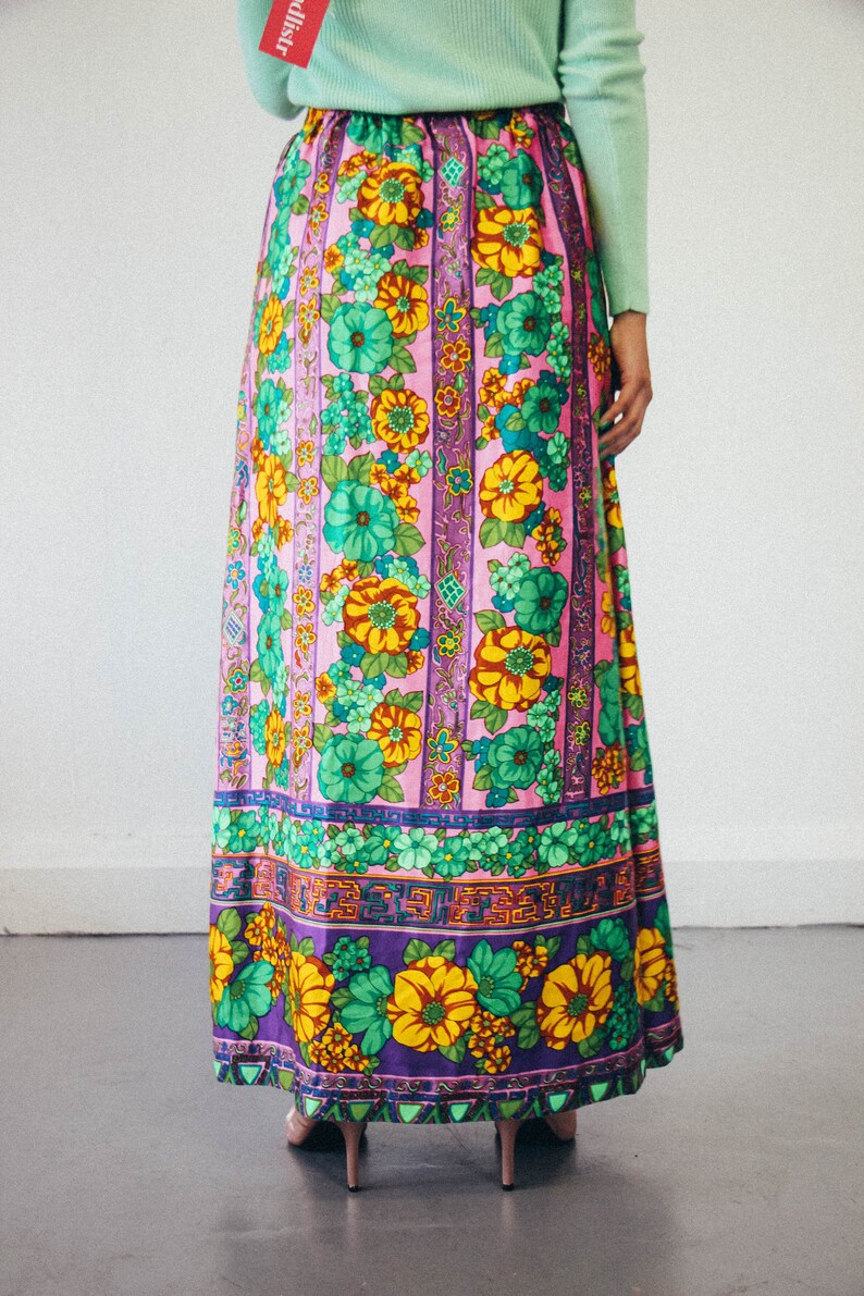 70's Yellow Patterned Maxi Skirt main image 0