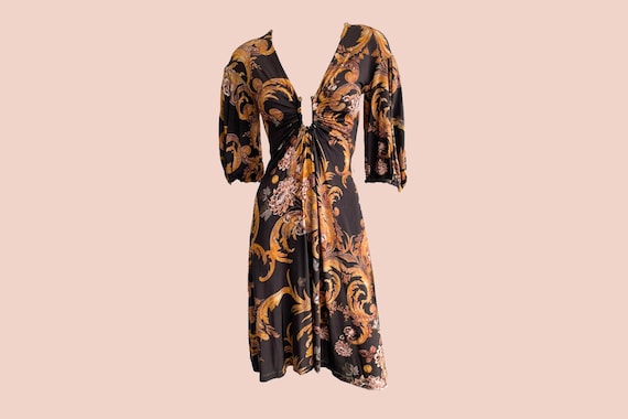 ROBERTO CAVALLI★素敵！PAISLEY LLIC LONG SLEEVE DRESS ROBERTO CAVALLI DRESS PAISLEY METALLIC PRINT LONG SLEEVE