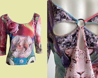 【希少/Archive】Roberto Cavalli トップス Y2K Roberto Cavalli Vintage Newspaper Shiny Gazette Y2K Printed Tank