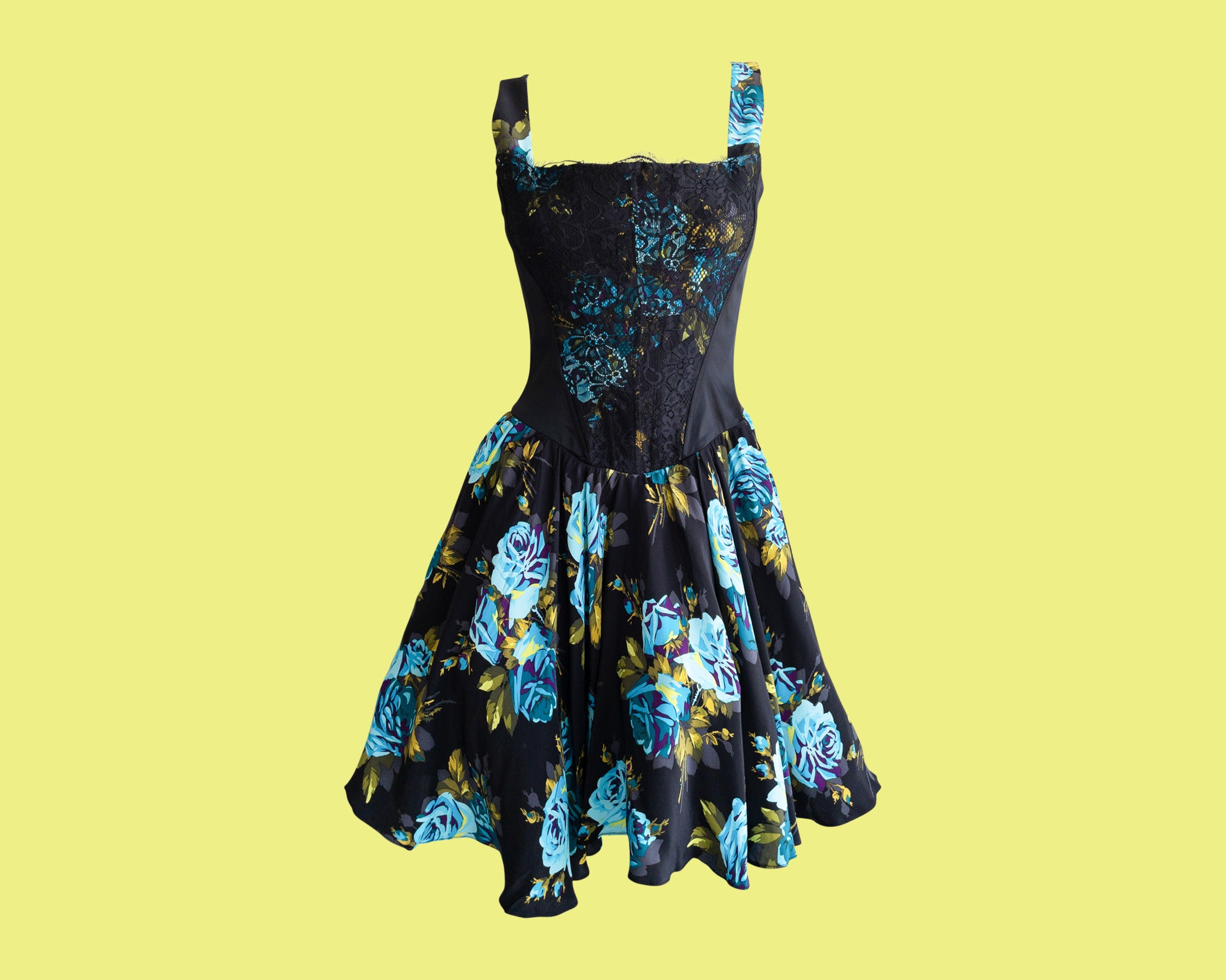 Y2K Betsey Johnson Dress: Blue Floral Lace Corset Top, A-line Skirt - Etsy