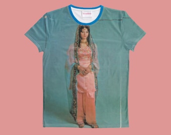 T-shirt vintage con stampa di moda mediorientale, completo rosa corallo, stampa fotografica completa, fotografia vintage, retrò, taglie dalla XS alla 3XL