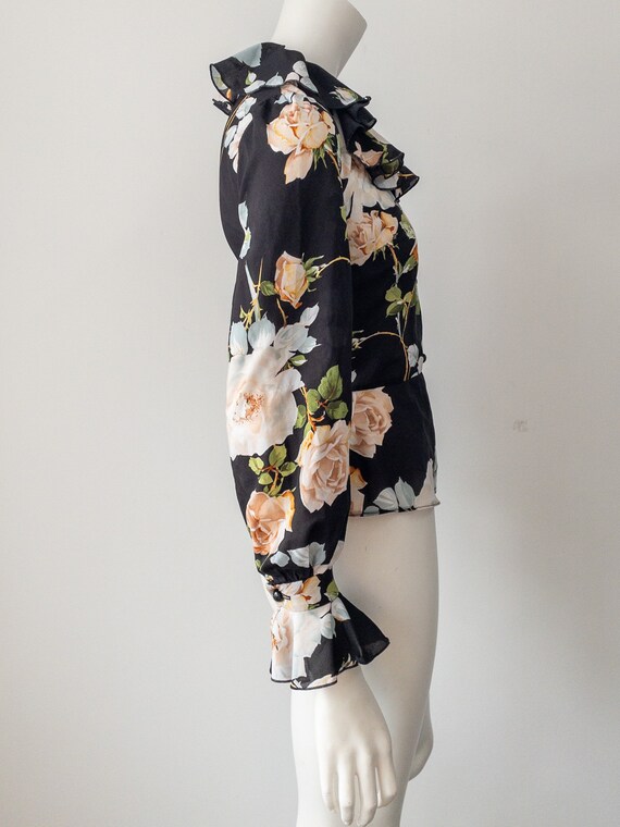 Peplum Floral Print Blouse, Black and Blush Pink,… - image 3