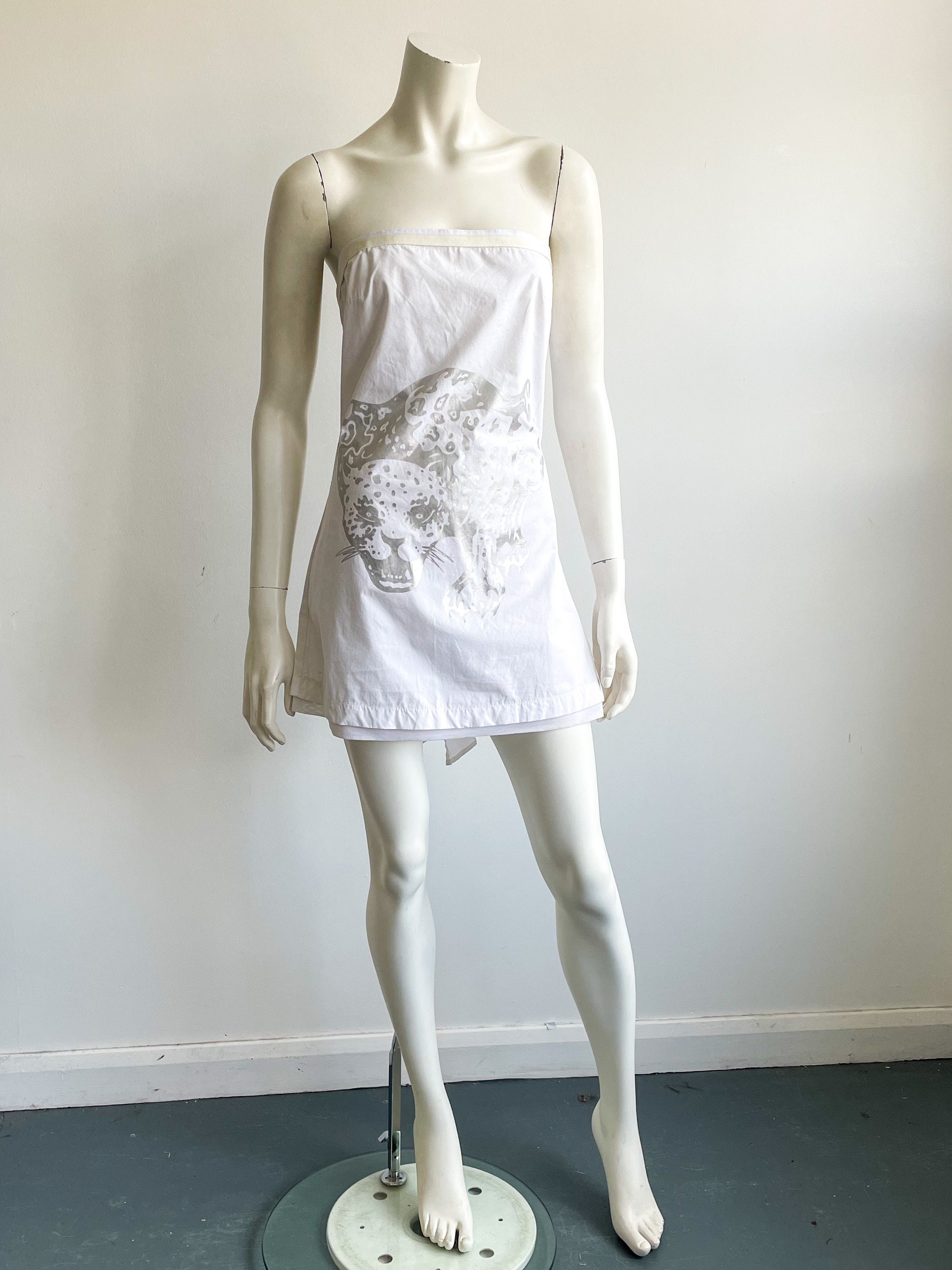 Robe Jean Charles de Castelbajac Robe bustier en coton blanche Imprime leopard metallise argente Minirobe Imprime animalier Insolite Etsy France