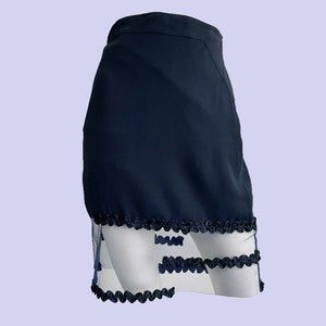 Bazar de Christian Lacroix Navy Skirt, Sheer Net Detailing, Ruffled Hemline, Pencil Skirt, Quirky Design, FR Size 40, 1990s, 90s