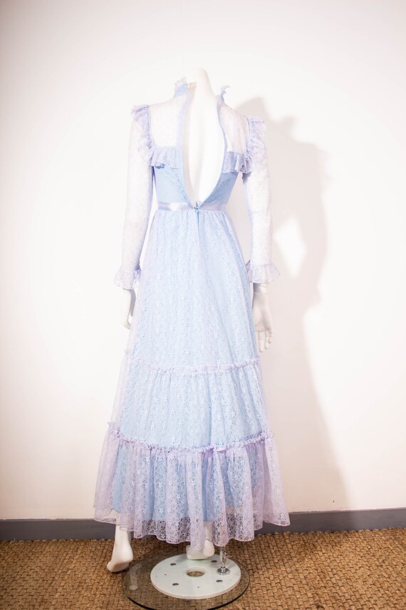 Vintage 70s Lace Maxi Dress / Blue / Edwardian St… - image 6