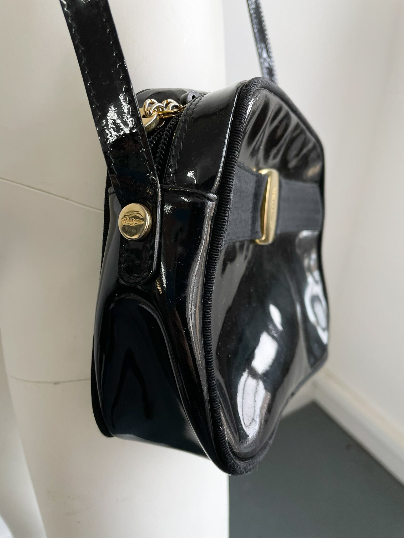 Vintage Salvatore Ferragamo Black Handbag, Patent Leather