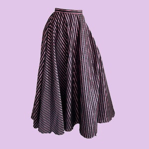 Handmade Metallic Pink and Black Maxi Skirt, Striped, Stripy, A-Line, Full Swishy Skirt, High Waisted, 1980s, 80s, Floor Length, Prom