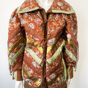 Avant Garde 80s Rich Rags Coat, Patchworked, Floral Print, Flower, Quirky, Unusual, Brown and Gold with Tassels, 1980s, One of a Kind Design image 3