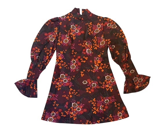 Vintage Floral Mini Dress / Leg of Mutton Sleeves
