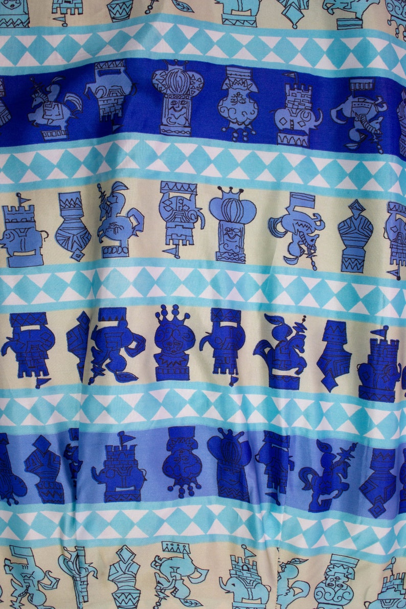Vintage 50s Chess Print Dress Blue Novelty Print 1950s Size 14 EU 42 Plus Size Mini Dress